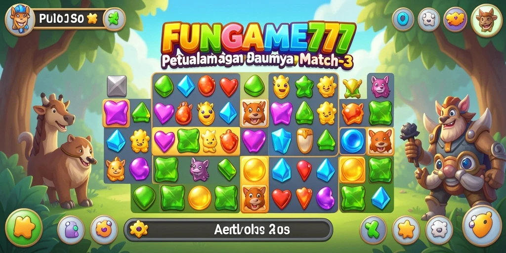 Tampilan menarik dari gameplay FUNGAME777 dengan tantangan Match-3.
