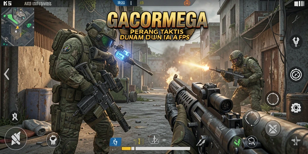 Tangkapan layar menunjukkan aksi intens dalam gameplay FPS GACORMEGA.