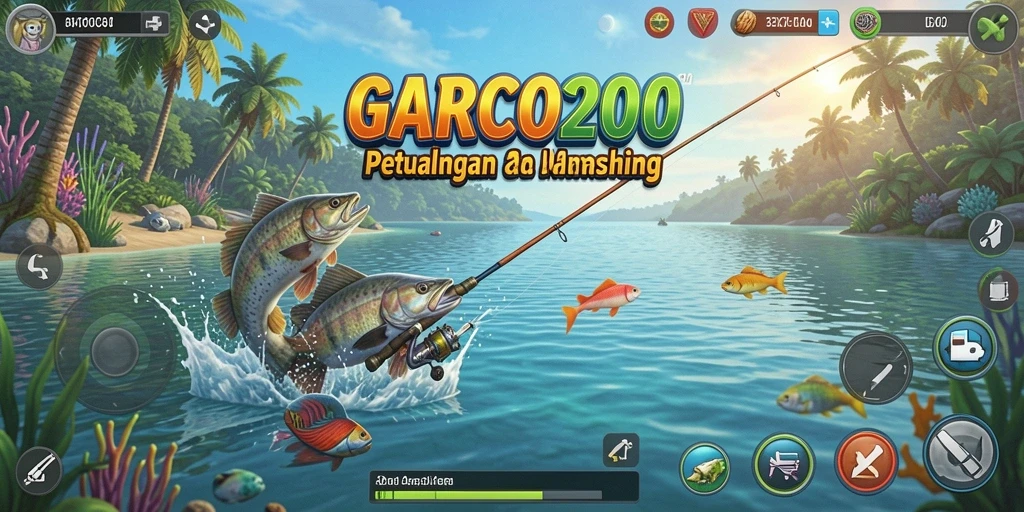 Tampilan gameplay GARCO200 dengan aksi memancing yang mendebarkan.