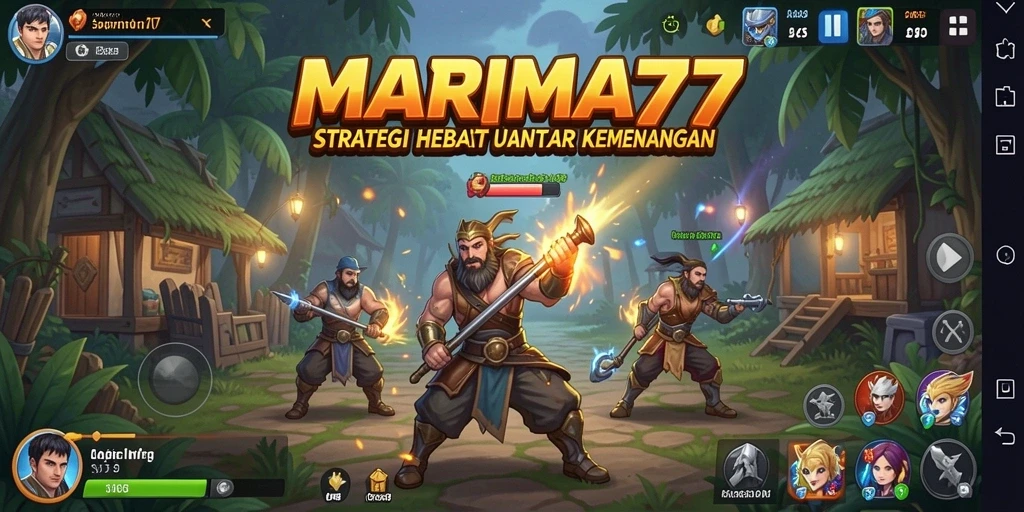 Screenshot gameplay MARIMA77 menunjukkan pertempuran strategis yang mendebarkan.