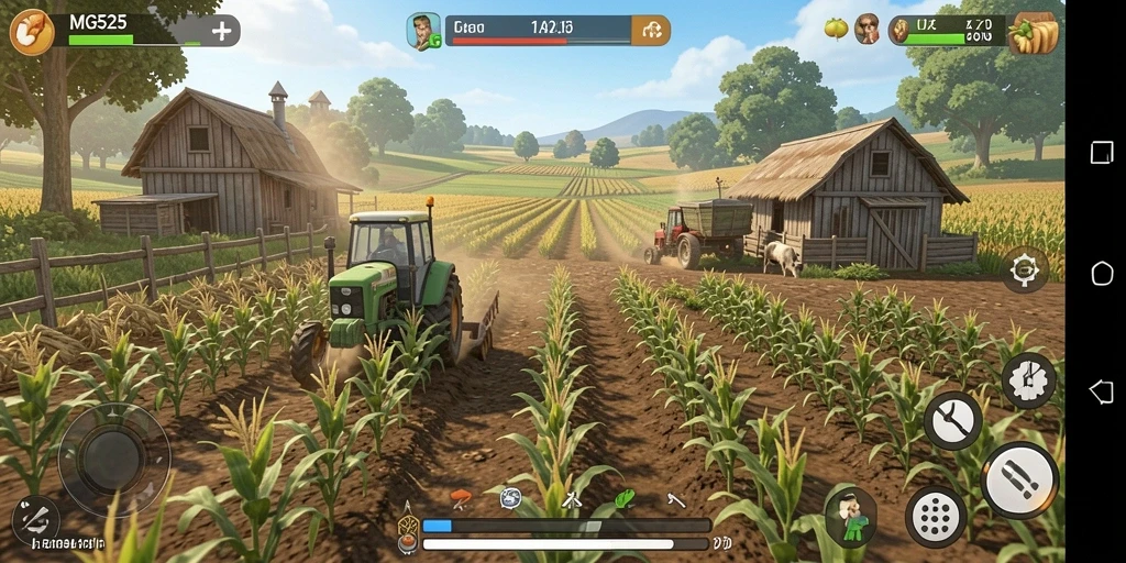 Screenshot gameplay MG525 menampilkan aksi bertani yang seru dan dinamis.