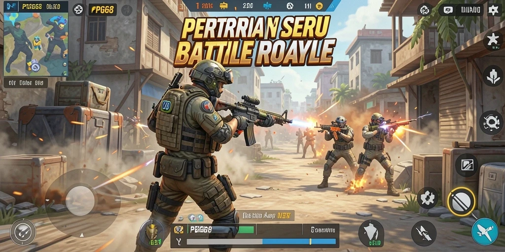 Screenshot PGG68 menampilkan momen aksi seru di medan perang Battle Royale.