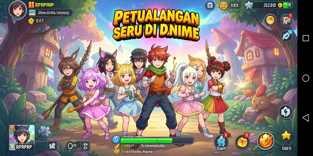 Tangkapan layar dari gameplay RPRPRP menampilkan pertarungan karakter Anime